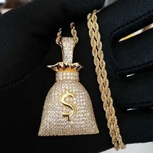 

Classic US Dollar Wallet Men's Pendant Necklace Chain Tennis Gold and Silver Color Men's Hip-hop Necklace Boy Jewelry Gift