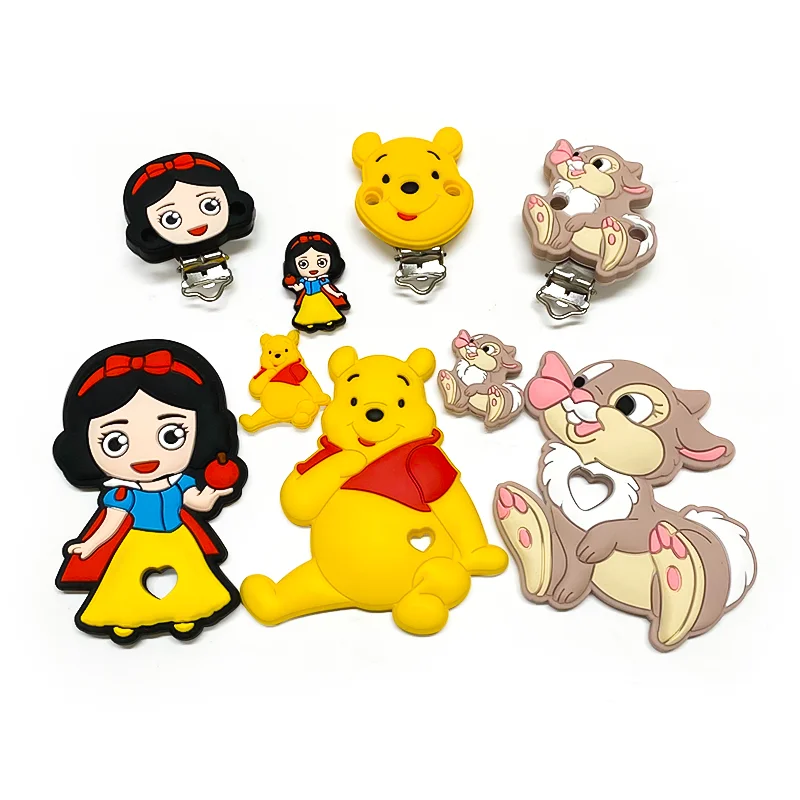 1/3/10pcs Silicone Pooh Snow White Teething Beads Food Grade Baby Pacifier Rodent Chews Tiny Rod Baby Goods Cartoon Teether teething toys teething beads baby silicone accessories