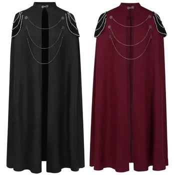 European Cloak with Shoulder Pads for Men and Women Retro Bead Curtain Gear Chain Hooded Cloak Performance Clothing