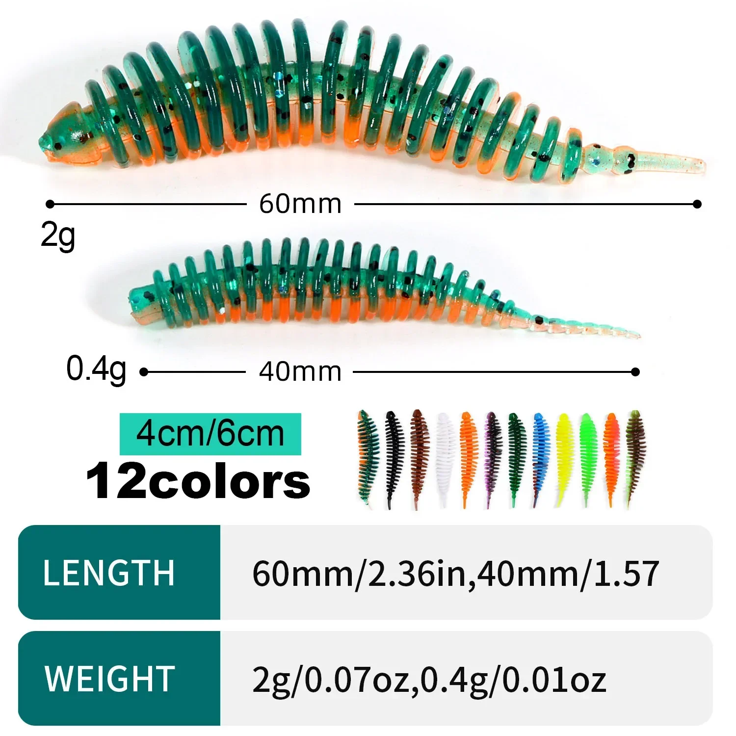 Sougayilang New 20pcs Fishing Tiny Worm Bait Lure Tanta 40mm 60mm 0.4g 2g Leurre Peche Squid Fishing Tackle Bass Pike 4