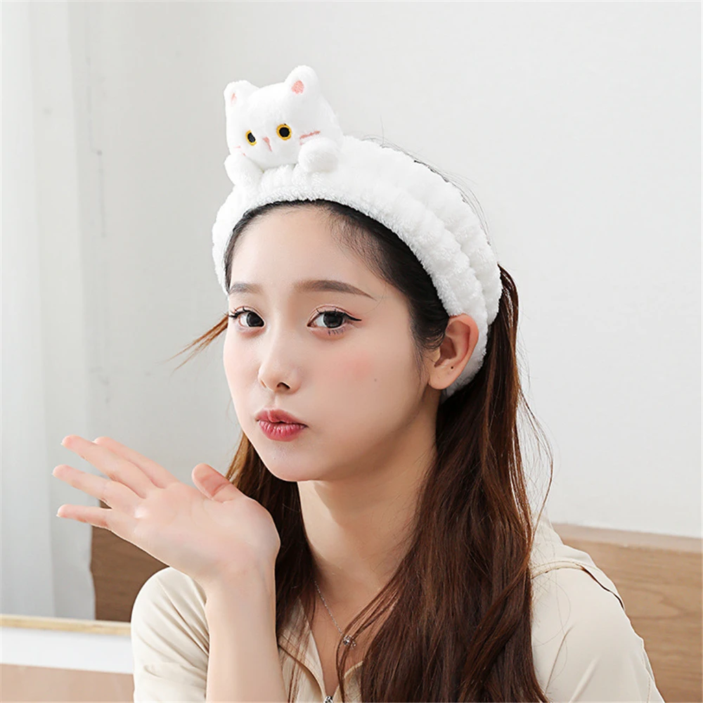 1pcs Cartoon Cat Headband Female Plush Face Wash Headband Non-slip Facial Mask Special Headdress Cat Ear