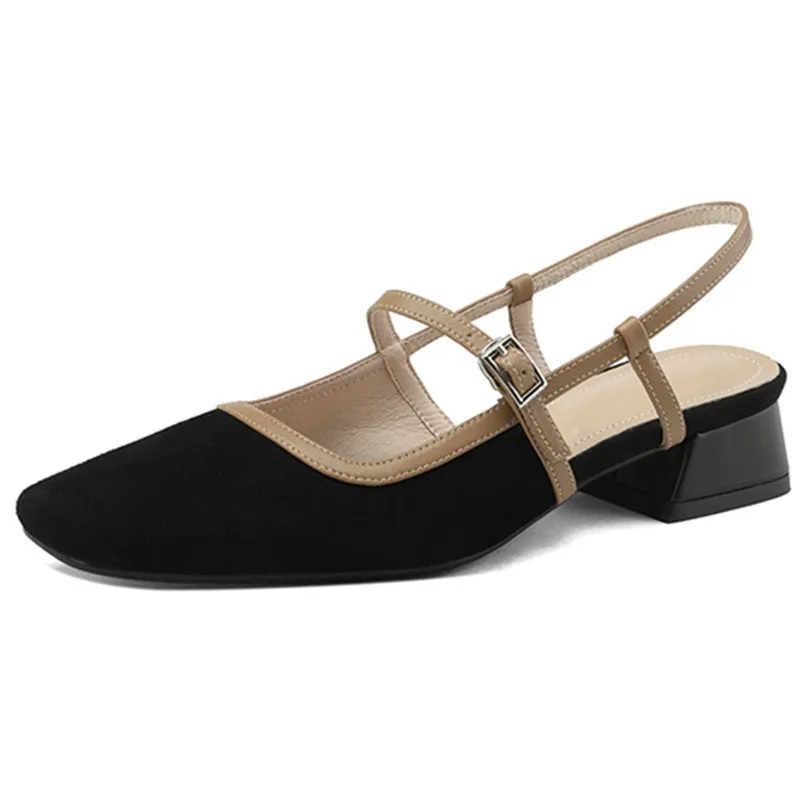

Women Sandals Fashion Casual Office Ladies Thick Heels Genuine Leather Square Toe Slingbacks Shoes Woman Spring Summer