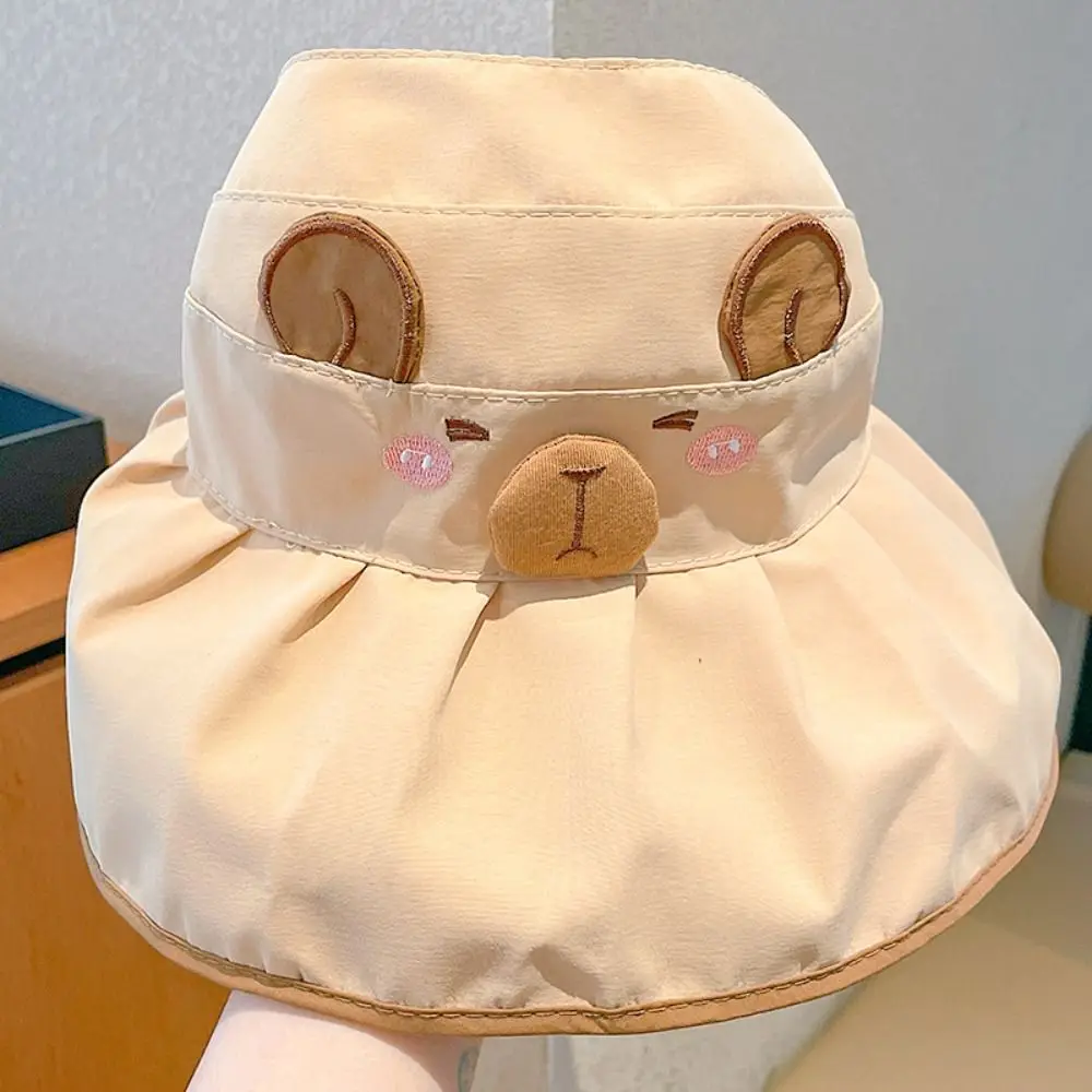 Korean Style Cartoon Capybara Bucket Hat Solid Color Shading Hat Summer Kid Sunhat Anti-UV Sun Hat Quick-dry