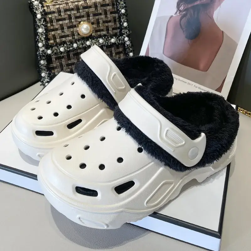 Plush slippers 2025 new winter men's and women's thick high heels soft-soled beach garden shoes home plush ripped slippers - Image 7
