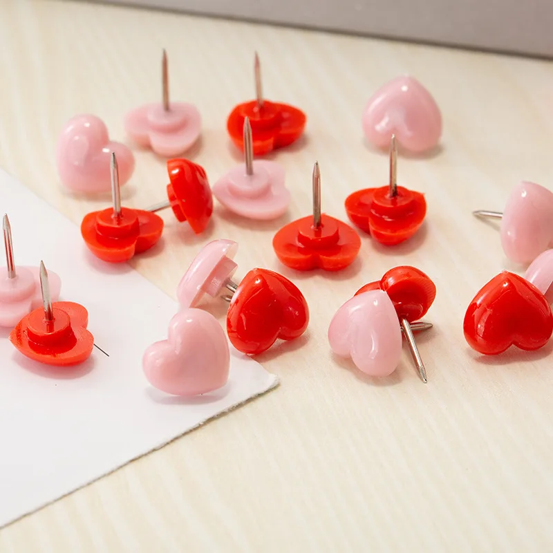 100pcs Plastic Heart Push Pins-Red & Pink Decorative Thumb Tacks for Cork Board Wall & Bulletin Board (Office Supplies)