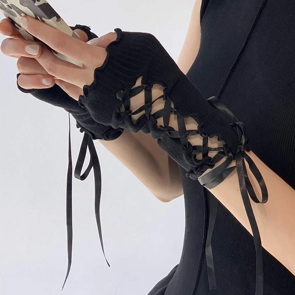 Elastic Passion Lolita Gothic Fingerless Mesh Lace Gloves Dress Accessories  Women Arm Warmers Sexy Sleeve Mittens - AliExpress