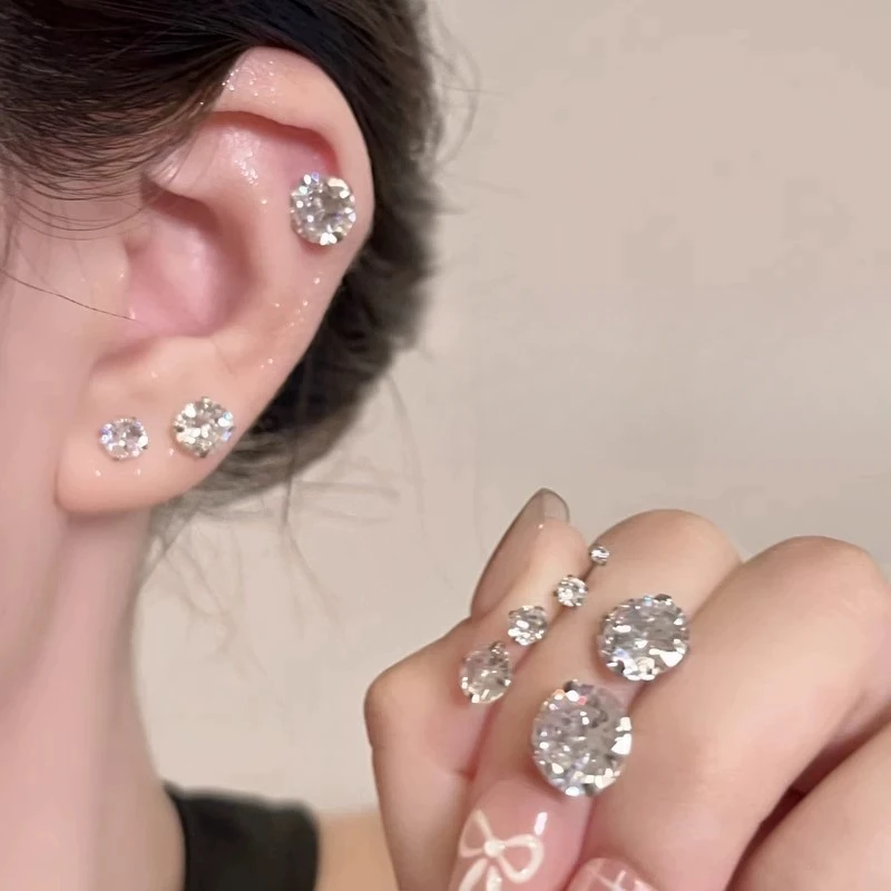 5/1pcs Magnetic No Piercing Required Earrings Adjustable Size Clip on Earrings 6-Prong Royal Crystal Design Perfect for Ear Bone 2