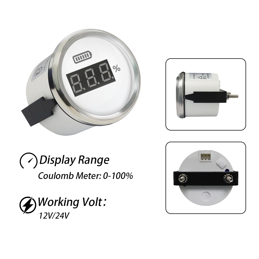 Rhaxel Car 52mm 0100% 디지털 배터리 충전 수준 표시기 게이지 배터리 용량 측정기 빨간색 백라이트가 있는 LED 디스플레이