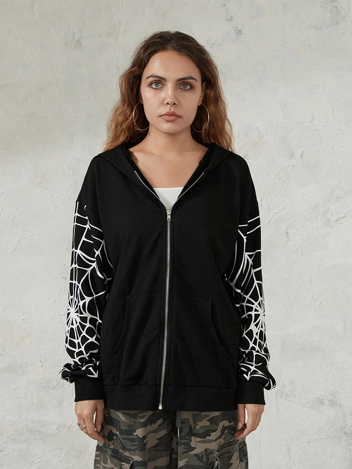 Fashionable Spider Web Print Oversized Hoodie for All