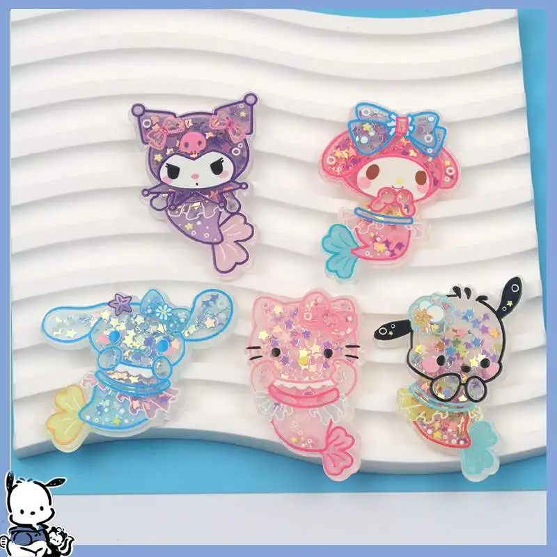 

10 шт. Sanrios акриловая нашивка Kuromi Cinnamoroll Melody мультяшный зыбучий песок DIY Ювелирная заколка материал для телефона