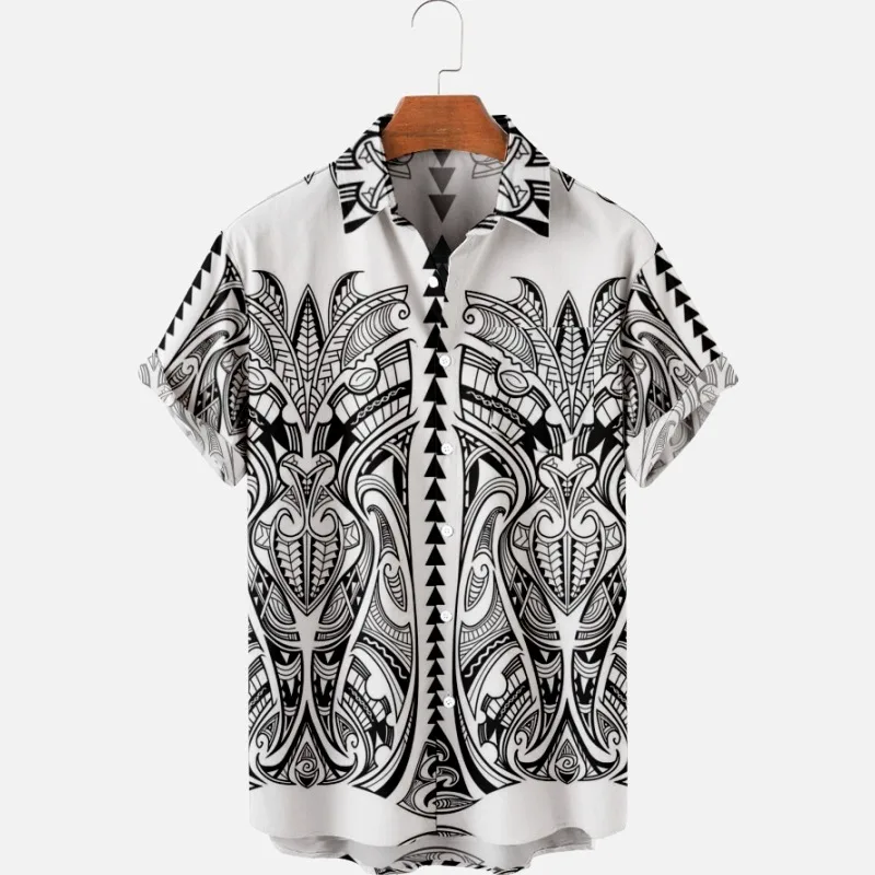 

2022 new men's casual breathable tops can be customized fashion summer totem tattoo style Hawaiian style with pockets