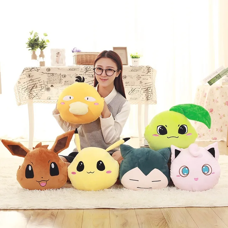 

Takara POKEMON Peripheral Plush Jigglypuff Chikorita Psyduck Eevee Kawaii Warm Hand Pillow Children Present Toys