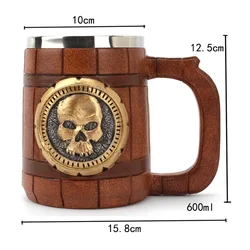 Viking Wood Style Insulated Beer Mug - Double Wall Metal Drinking Cup - Wood (002)