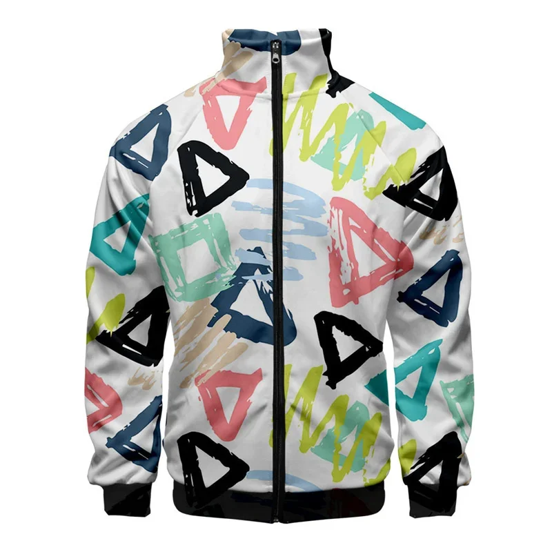 thumbnail image 1 of Chaqueta con estampado geométrico en 3D para hombre, abrigo de manga larga con estampado moderno, ropa de calle, chaquetas deportivas de gran tamaño con cremallera y personalidad, 1 of 4