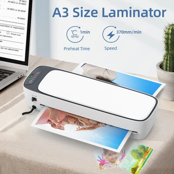 Desktop Laminator Machine Set A3 Size Multifunctional Hot and Cold Lamination 2 Roller System 12.5 inches Max Width with Paper