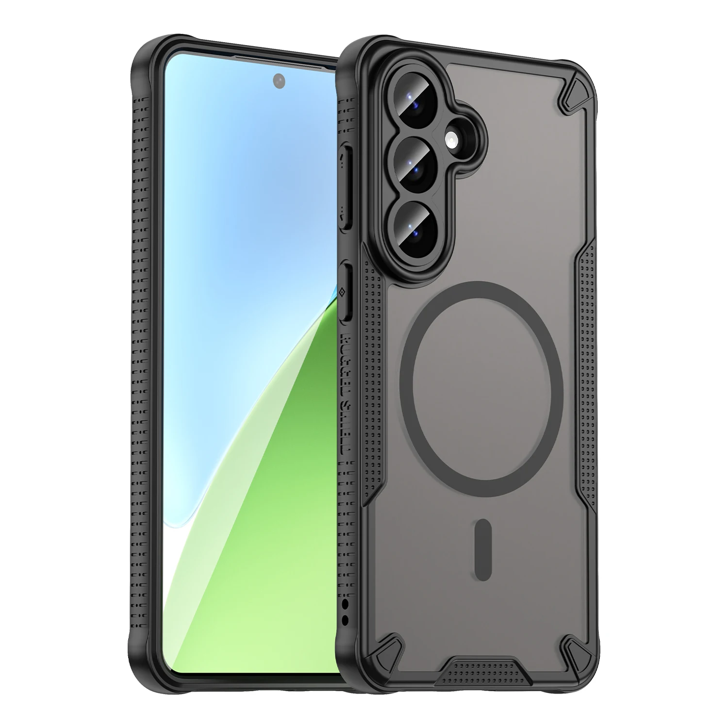 Magnetic Luxury Matte Translucent Shockproof Armor Case with Wireless Charging Compatibility