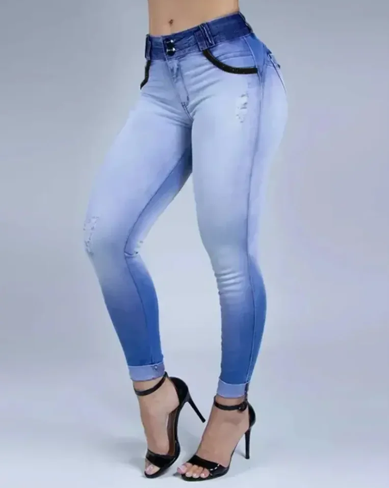 Women's Spring/summer Tie Dye Chic Denim Skinny Zip Ripped Skinny Temperament Commuting Versatile Jeans