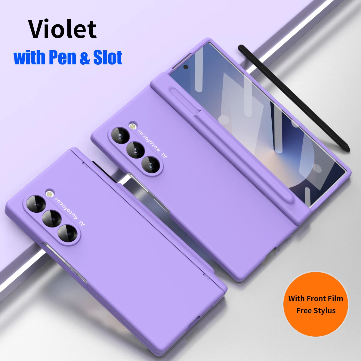 Macaron-stil frostat hårt PC-skal för Samsung Galaxy Z Fold 6 5 4 3 2 med glasskärmskydd med pekpenna_voghion.com