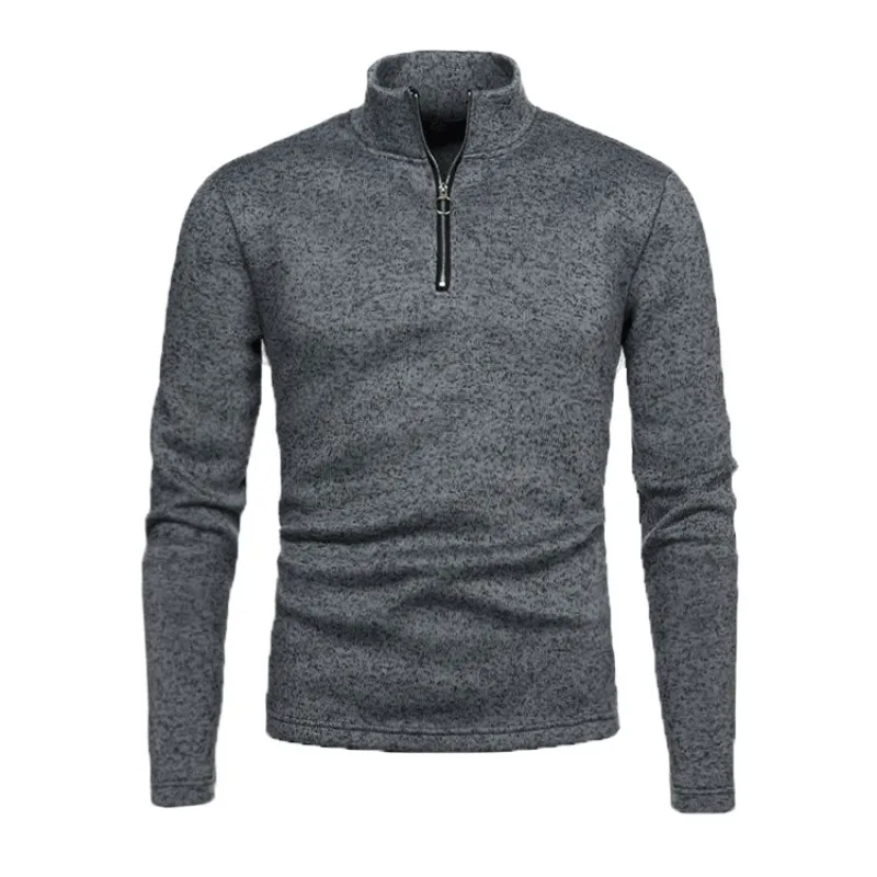 Winter Men's Sweater with Zipper Design At The Front and A Solid Color High Neck Base Coat for Men