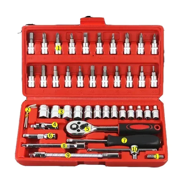 Socket Wrench Set Car Repair Tools 46/53 Piece Drive Socket Set 1/4 Inch Ratchet Wrench Set For Auto Repair House