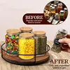 Multipurpose Wooden Revolving Spice Rack and Storage Tray for Kitchen Cabinets 1