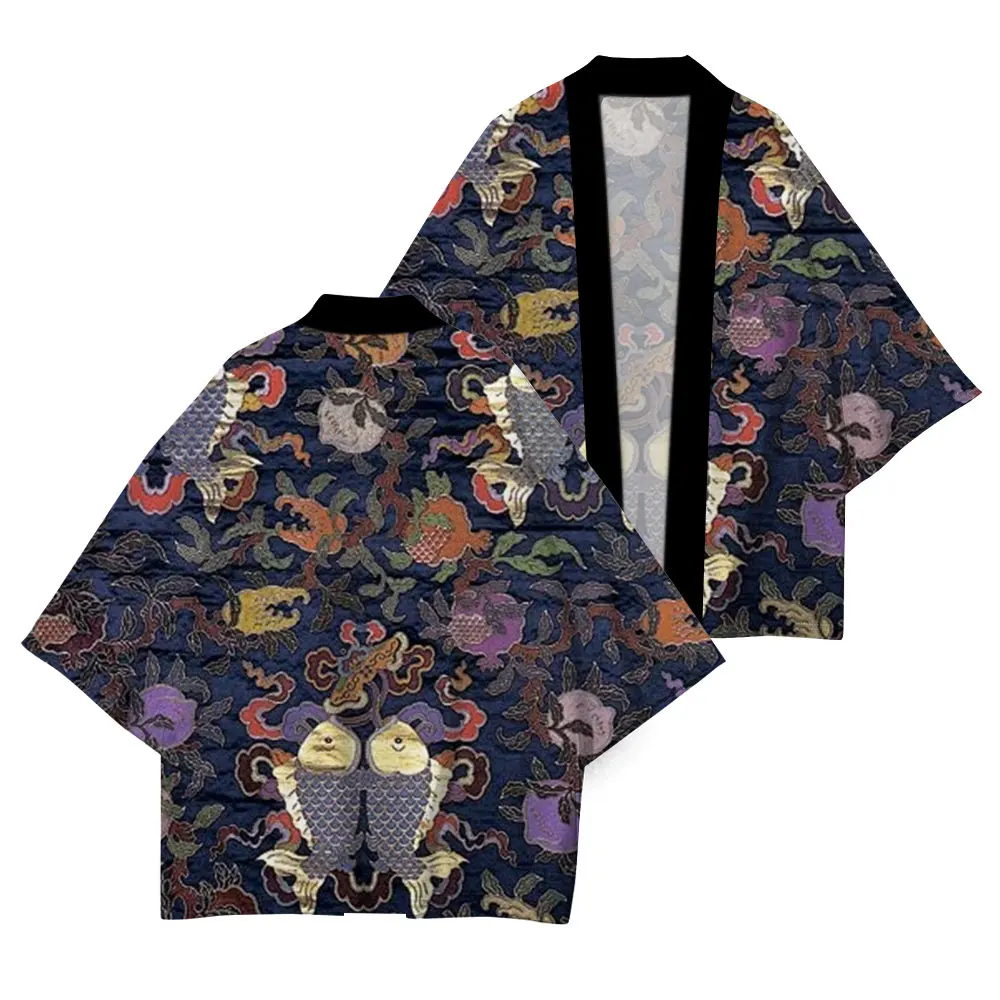 Japanese Kimono Clothing Summer UV Protection Wisteria Pattern Print XXS-4XL