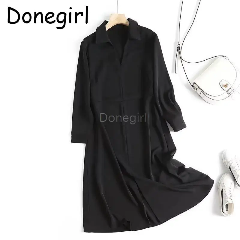 

Donegirl 2023 New Women Fashion Long Sleeve V-neck Solid Elegant Dresses Spring Autumn Simple Slim Commute Dresses Female Chic