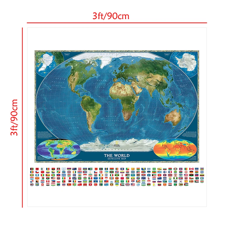 90*90cm The World Map Decorative Canvas Painting Unframed Poster Wall Art Print Living Room Home Decoration School Supplies