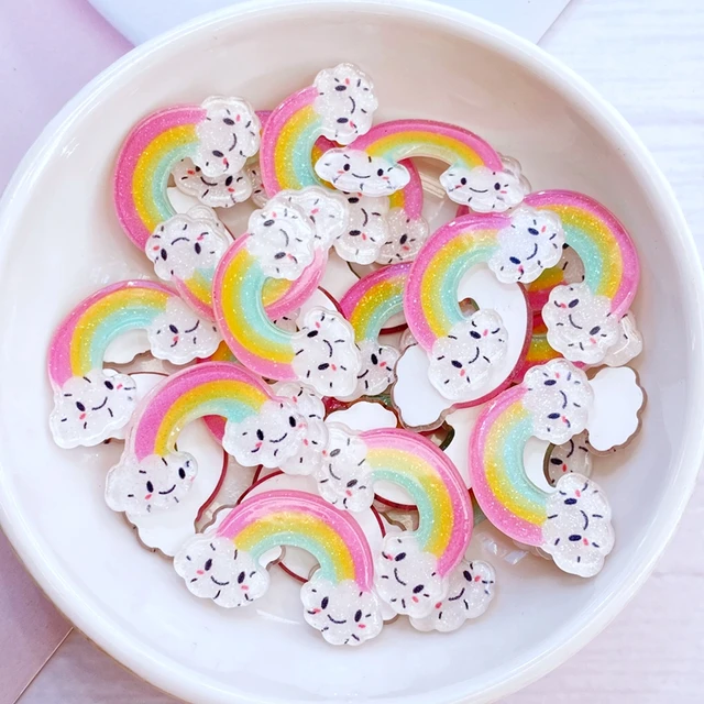 10Db Új Mini Aranyos 17*25 Mm -Es Fényes Szivárványos Lapos Háttámlák Akril Kabochonok Scrapbooking Diy Ékszer Kézműves Dekorációs Kiegészítők