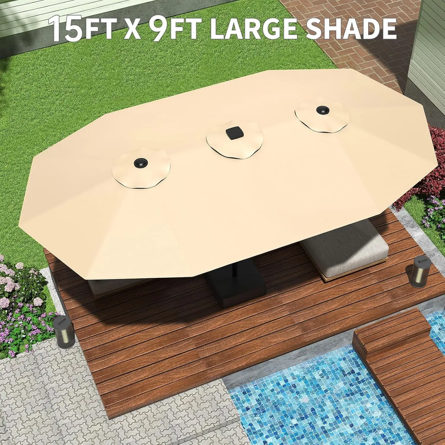 15×9FT Double Patio Umbrella 3
