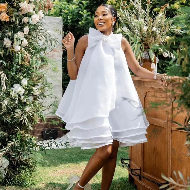 Sleeve White Formal Dresses Short Semi-Formal Midi Party Dress