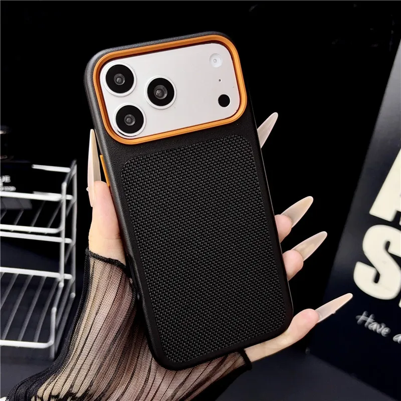 ELVEV Magnetic Luxury Carbon Fiber Pattern Color Blocking Leather Phone Case
