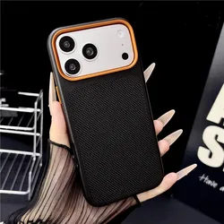 ELVEV Magnetic Luxury Carbon Fiber Pattern Color Blocking Leather Phone Case - iPhone 16 Pro Max (Black)
