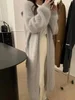 Fluffy Mink Cashmere Sweater  Autumn New Sable Long Cardigan with Belt Women's Sweater Loose Knitted Coat FB1029 2