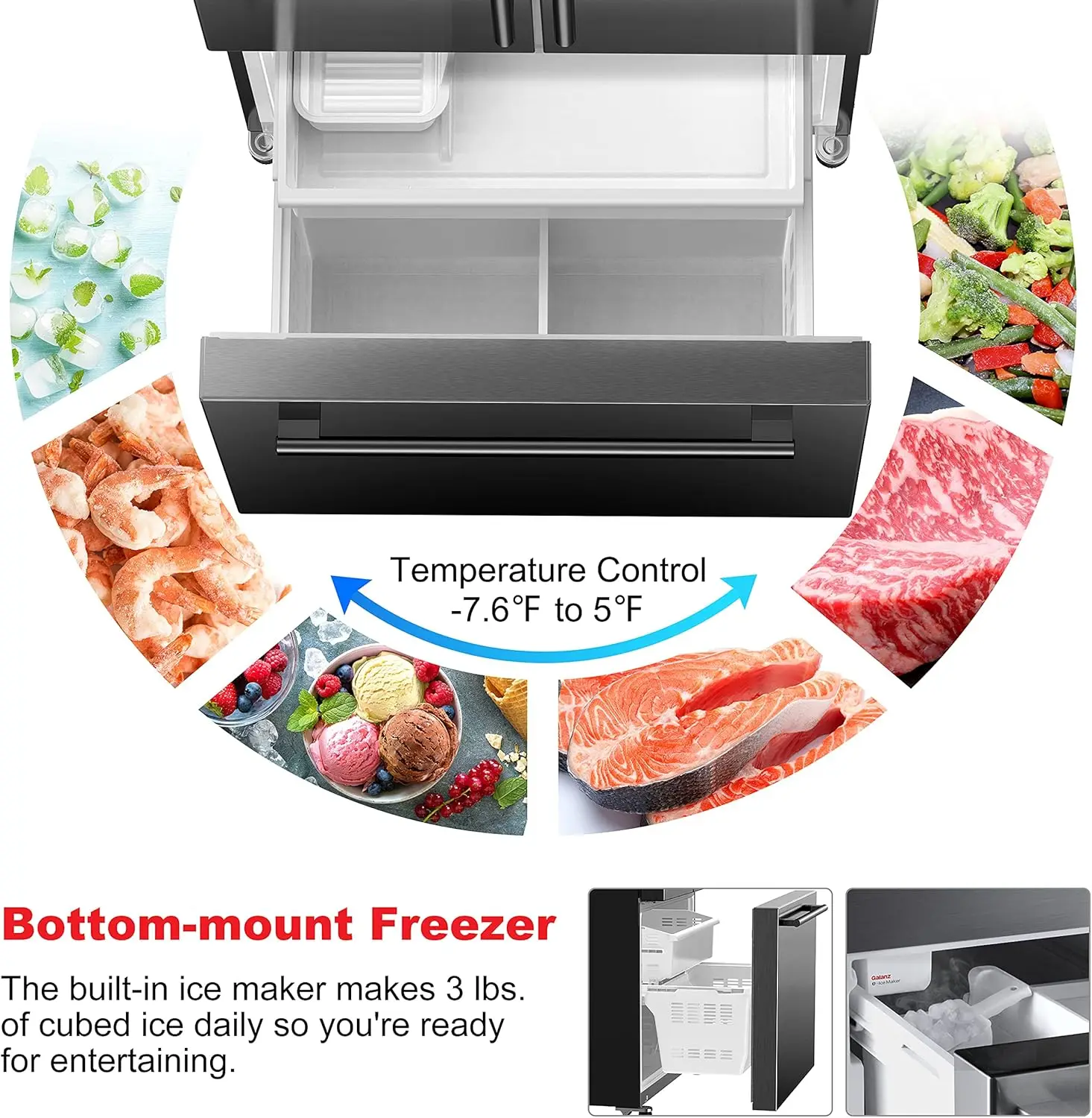 18FS5S16 French Door Refrigerator with Installed Ice Maker and Bottom Freezer Adjustable Electrical Thermostat Control 3