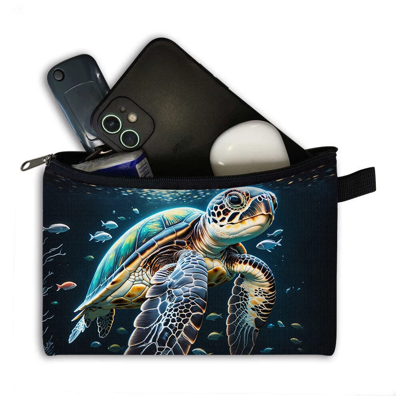 Otter Octopus Dolphin Jellyfish Turtle Cosmetic Case Women Makeup Bag Lipstick Napkin Phone Storage Bags Ladies Toiletries Bag 4
