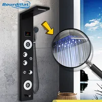 SUS304 LED Light Shower Panel Faucet Wall Mounted SPA Massage System Shower Column System Digital Temperature Screen 1