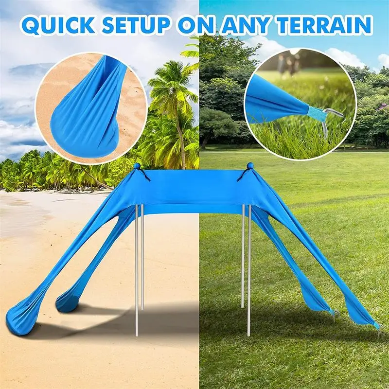 Awning Canopy Sun Shade Family Beach Awning Windproof UPF50+ Anti-UV Summer With Carrying Bag