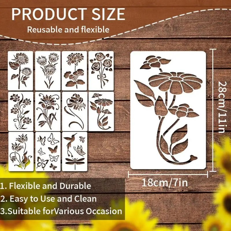 Floral Stencils For Painting 11PCS Flower Stencils For Crafts Flower Stencils Reusable Wall Stencils Crafts For Painting Wall