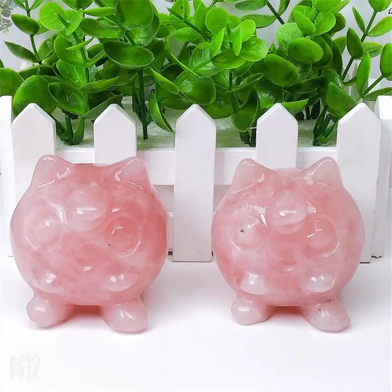 

6CM Natural Rose Quartz Cartoon Crystal Carving Healthy Children Birthday Gift Healing Home Decoration Ornaments 1pcs