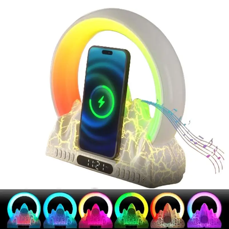 

Wireless Speaker With Bedside Lamp Atmosphere Flame Lamp With Wireless Charging Portable Wireless Speakers Ambient Lighting