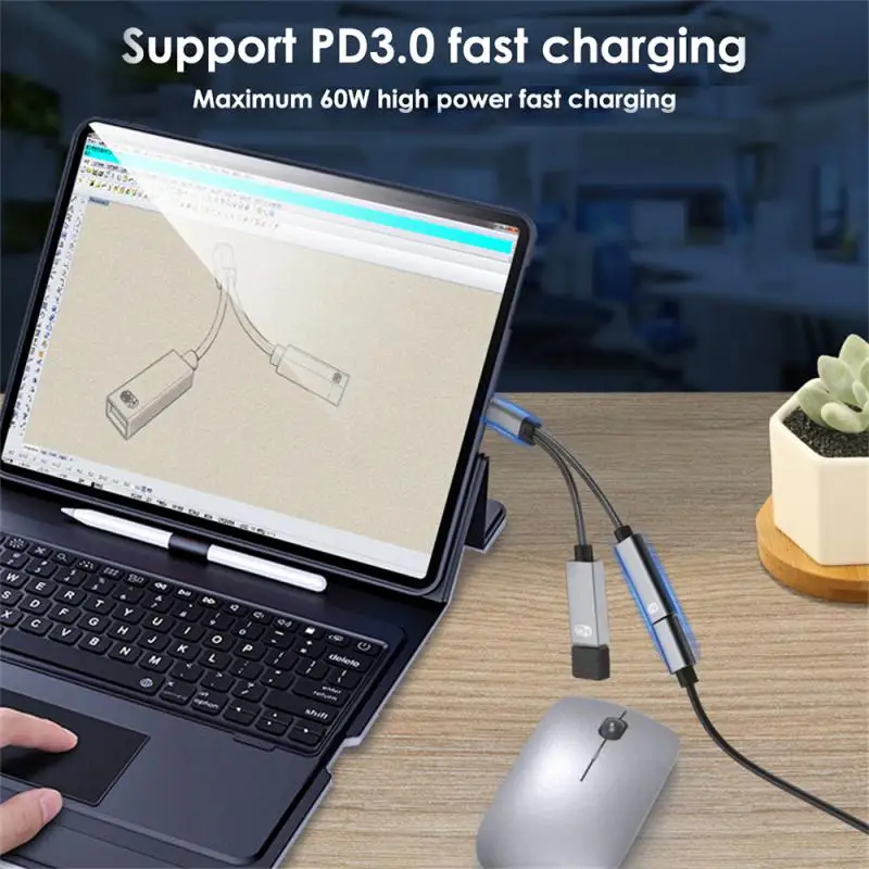 2 in 1 USB C OTG 케이블 어댑터, C타입 수-USB-C 암, 60W PD 고속 충전, USB 암 스플리터 어댑터 포함