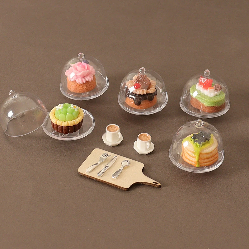 1/12 Dollhouse Simulation Coffee Cake Dessert Set Mini Kitchen Tray Tableware Accessories For Dolls House Decoration Kids Toys