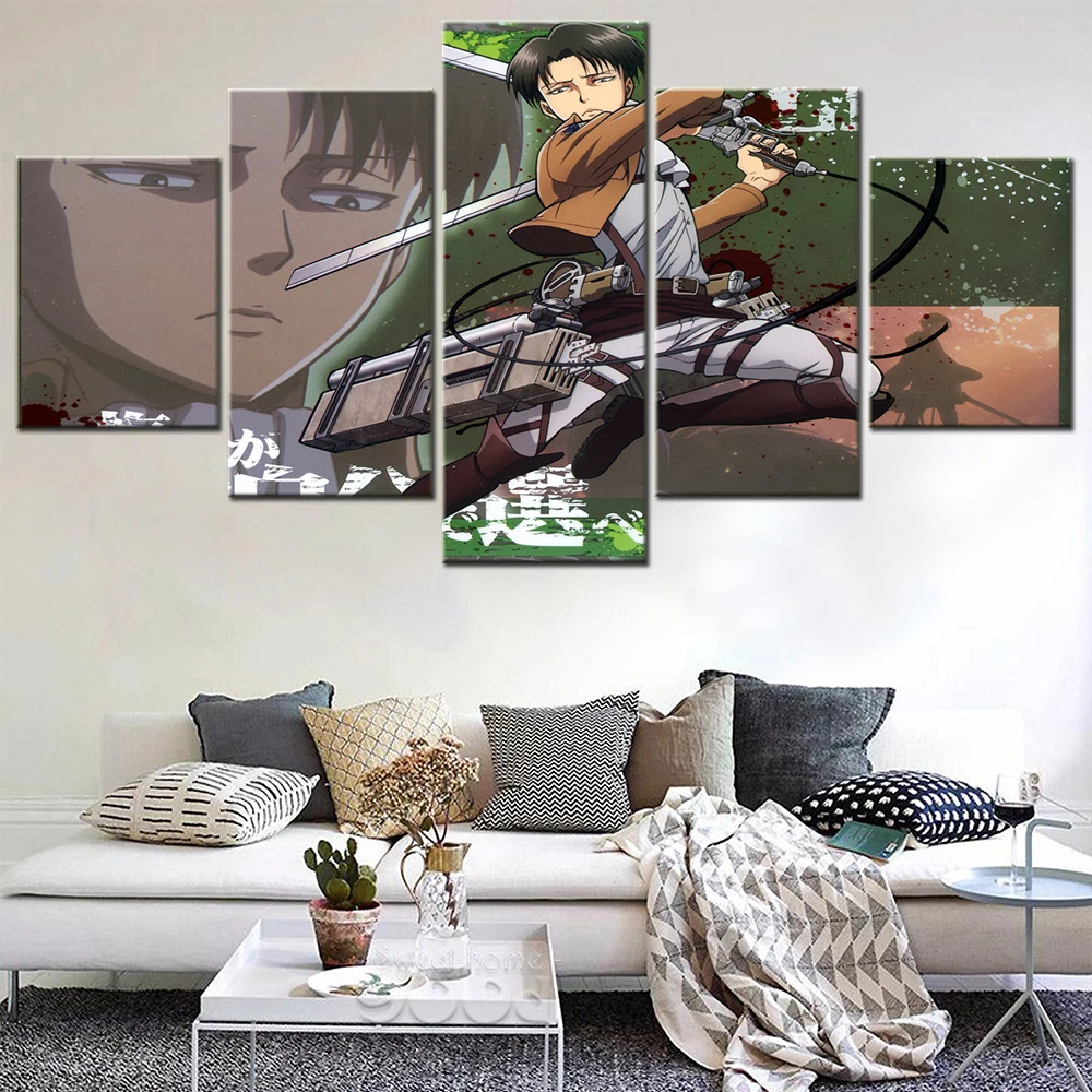 5 Pieces Modular Pictures Anime Attack on Titan Wall Art Decor Painting