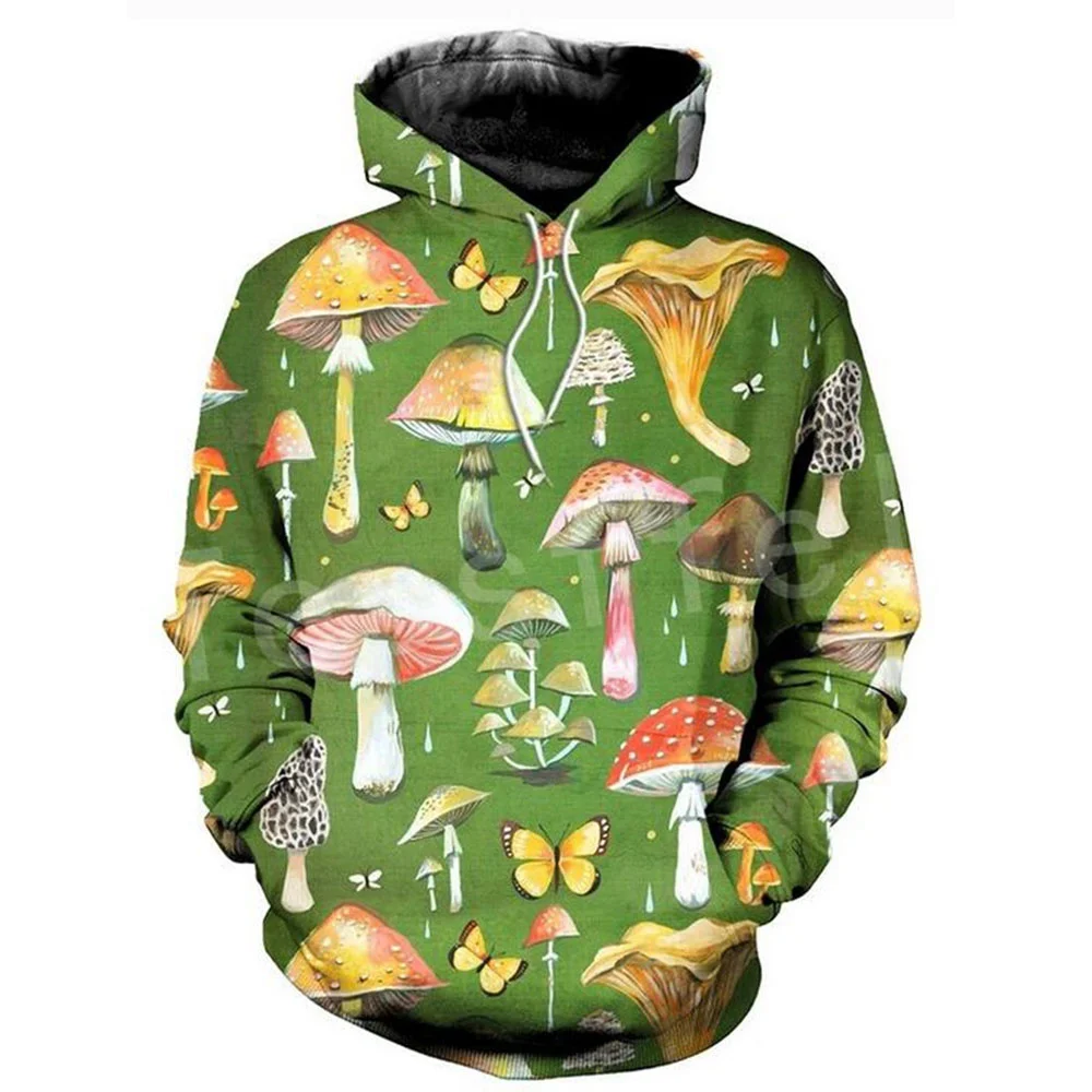Nuevas sudaderas con capucha de setas de ensueño con estampado 3D de bosque, cuello redondo, mangas largas, camisetas con patrón de plantas, moda informal, unisex, para hombres y mujeres