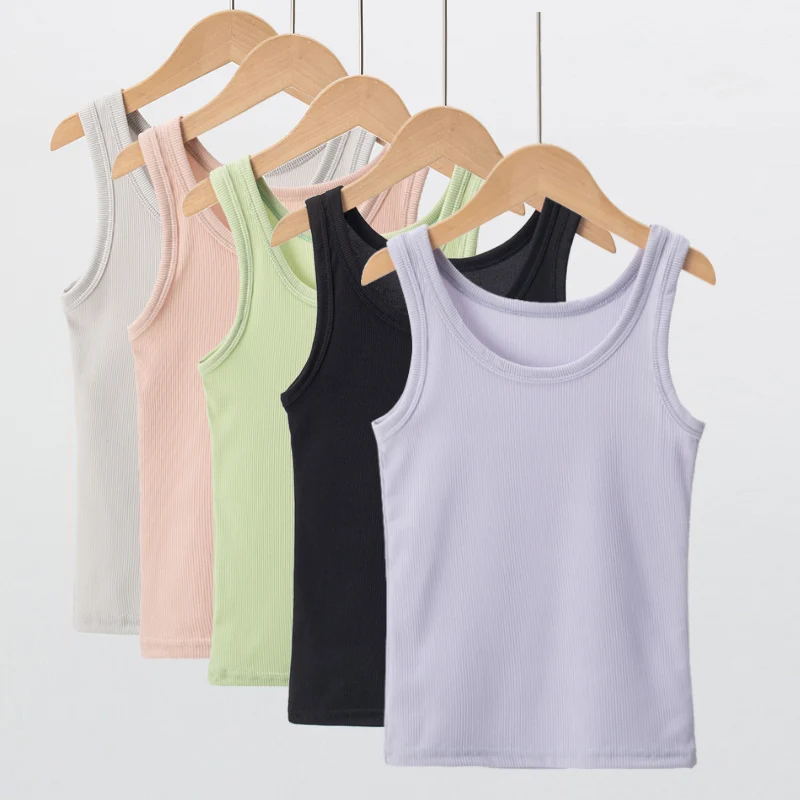 Kids Underwear Kids Tops 1/5 Pcs Children's Four Seasons Candy-colored Vest Comfortable Round Neck Girl Bottoming Shirt Casual Joker Sweet T-shirt