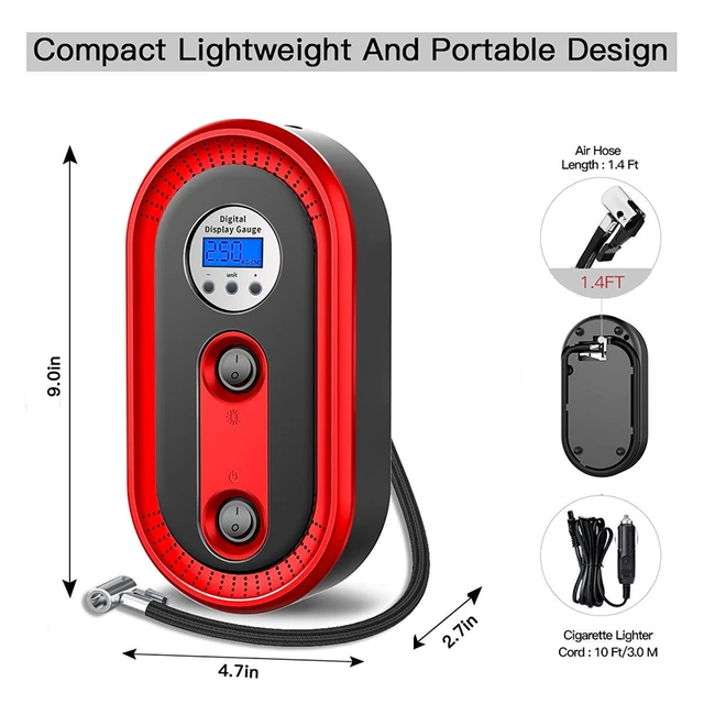 Digital Air Compressor for Car Auto Pump Portable Tire Inflator with LED  Light DC 12V