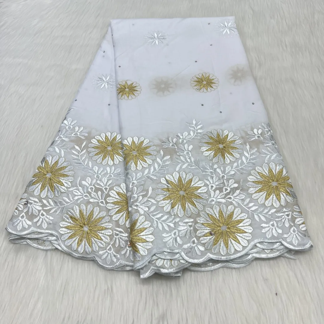 5 Yard Swiss Fabric 2023 Latest Beaded Embroidery African 100% Cotton Voile Lace Popular Dubai Style For wedding Party B27-11 5 yard swiss lace fabric latest heavy beaded embroidery african 100% cotton fabrics swiss voile lace popular dubai style 13l518