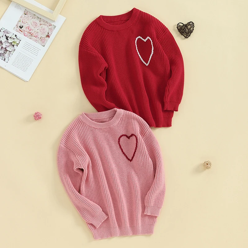 

2023-10-26 Lioraitiin 6M-3Y Baby Girl Valentine’s Day Sweaters Cute Long Sleeve Heart Embroidery Knit Pullovers Jumper Tops