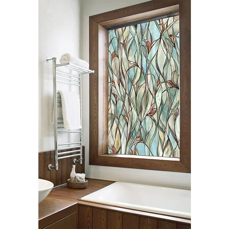 Window Privacy Film Green LeafyPattern Window Film vinyl for Glass Windows